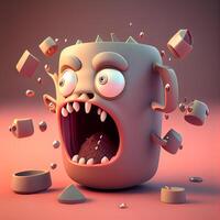 Funny monster with a mug of coffee. 3D illustration., Image photo