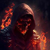 Scary man in the blood of a demon. Halloween concept., Image photo