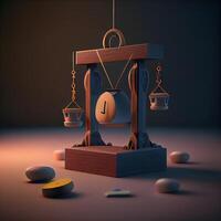 Scales of justice and balance on dark background. 3d rendering, Image photo