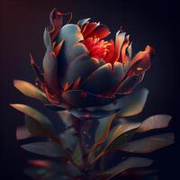 hermosa peonía flor en un oscuro antecedentes. 3d representación, ai generativo imagen foto