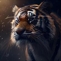 Portrait of a tiger on a dark background. Digital painting., Image photo