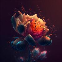 Abstract floral background with water splashes and petals. 3d illustration, Image photo