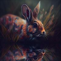 Rabbit in the forest. Digital painting. 3D rendering., Image photo