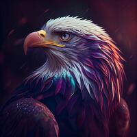Portrait of a Bald Eagle in the dark forest. 3d rendering, Image photo