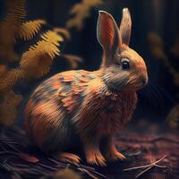 Digital painting of a rabbit in an autumn forest. 3d rendering, Image photo