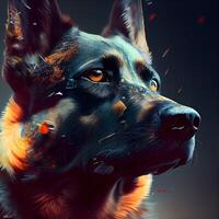 Black German Shepherd dog portrait. Digital painting. 3D rendering., Image photo