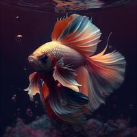 Capture the moving moment of yellow siamese fighting fish isolated on black background. betta fish., Image photo