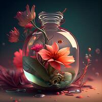 Flower in a glass bottle. 3d rendering. Computer digital drawing., Image photo