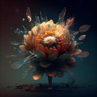 Fantasy flower in water. 3D illustration. Abstract background., Image photo