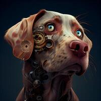 Dog with gears and cogwheels on a dark background. 3d rendering, Image photo