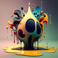 3d rendering of colorful splashes and drops of paint on a gradient background, Image photo