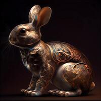 3d illustration of a golden rabbit with a pattern on the skin, Image photo