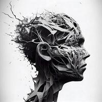 3d illustration of a female head with black and white paint splashes, Ai Generative Image photo