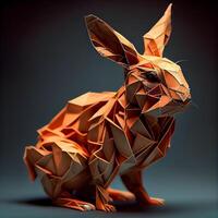 Conejo origami aislado en oscuro antecedentes. 3d representación., ai generativo imagen foto