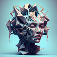 Abstract 3d rendering of a female face made of geometric shapes., Image photo