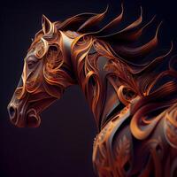 caballo cabeza con resumen modelo en negro antecedentes. 3d representación, ai generativo imagen foto