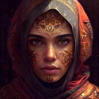 Portrait of a beautiful woman in a medieval costume. Fantasy, fantasy., Image photo