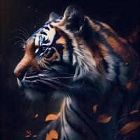 Tiger in the forest. Digital painting of a beautiful tiger., Image photo