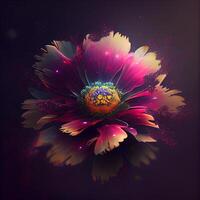 hermosa flor en un oscuro antecedentes. digital cuadro. 3d representación, ai generativo imagen foto
