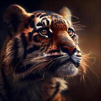 Portrait of a tiger with a black background. Digital painting., Image photo