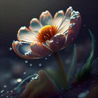 Beautiful daisy flower with water drops. 3d rendering., Image photo