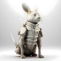 Rabbit in a suit of a medieval knight. 3D rendering, Ai Generative Image photo