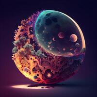 Fantasy planet in space with planets and stars. 3D illustration., Image photo