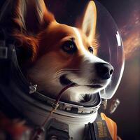 Astronaut dog in an astronaut helmet. Elements of this image furnished by NASA, Image photo