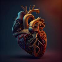 Human heart anatomy. 3d illustration. Isolated on dark background., Image photo