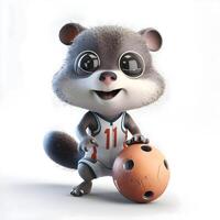 3D rendering of a cute cartoon raccoon with a soccer ball, Image photo