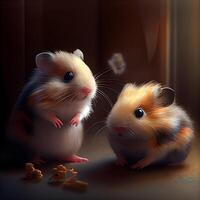 Hamster and mouse on a dark background. 3D rendering., Image photo