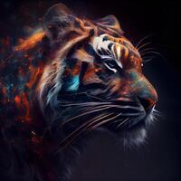 Tiger head with fire and smoke effect. Abstract color art., Image photo