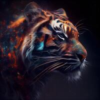 Tigre cabeza con fuego y fumar efecto. resumen color arte., ai generativo imagen foto