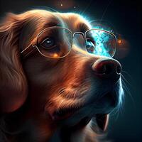 Digital Illustration of a Golden Retriever Dog with Glasses, Image photo