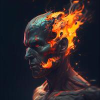 3d prestados ilustración de un hombre con fuego en su cabeza., ai generativo imagen foto