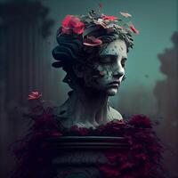 Statue of a woman with flowers in her hair. 3d rendering, Image photo