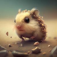 Hamster on the sand. Vintage style. 3d rendering, Image photo