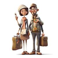 3D Render of a Boy and Girl Traveling with Backpacks, Image photo