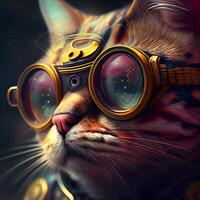 retrato de un gato en aviador lentes. 3d representación, ai generativo imagen foto