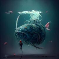 3d prestados ilustración de un Medusa flotante en el agua., ai generativo imagen foto