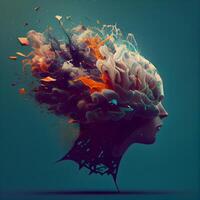 Conceptual image of human head with colorful explosion in it., Image photo