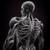 Human body made in 3D graphics, skeleton and lymphatic system, Ai Generative Image photo