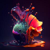 Colorful paint splashes on black background. 3d rendering, 3d illustration., Image photo