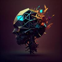 Abstract human skull made of polygonal elements. illustration., Image photo