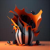 3D illustration of an abstract composition of geometric shapes in orange and black, Image photo