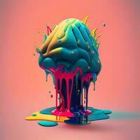 Colorful paint drips on colorful background. 3d render illustration, Ai Generative Image photo