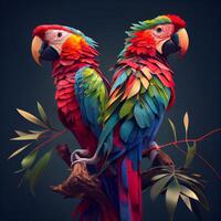Colorful macaw parrots isolated on black background. illustration., Image photo