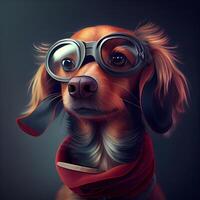 Dachshund dog with glasses and a helmet. 3d rendering, Image photo