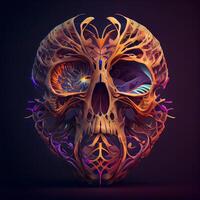 Human skull with abstract colorful pattern on dark background. illustration., Image photo