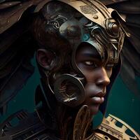 3D Illustration of a Fantasy Fantasy Woman with Steampunk Costume, Ai Generative Image photo